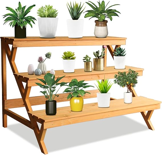3 Tier Wood Plant Stand Indoor Outdoor for Stylish Display
