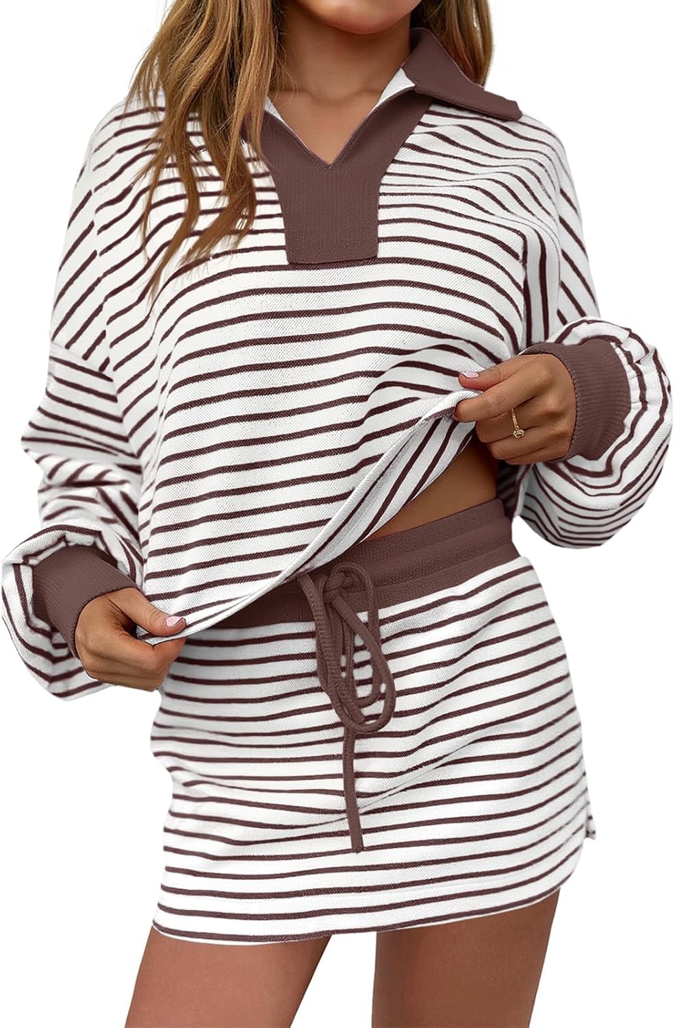 Fisoew Womens Striped 2 Piece Outfits for Casual Comfort