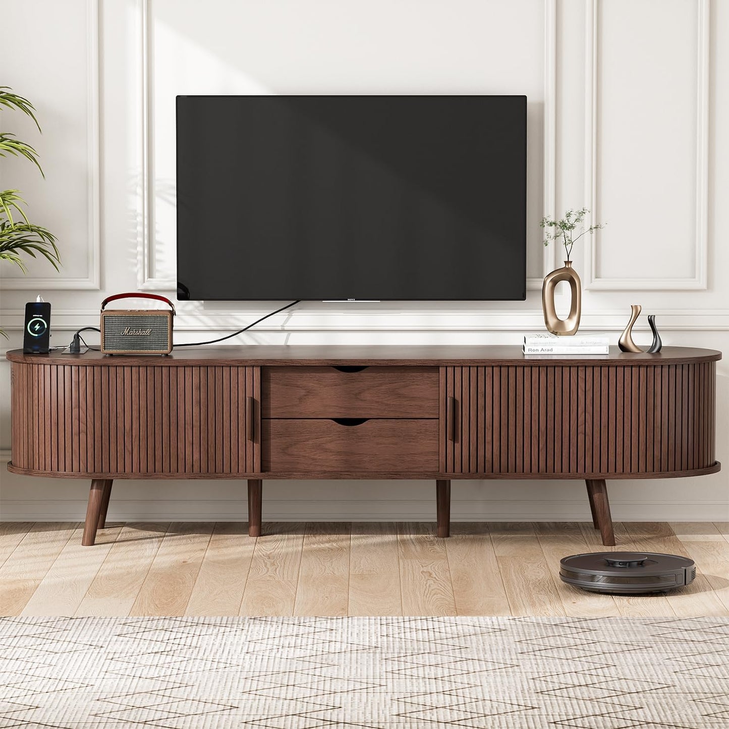 Mid Century Modern TV Stand with Charging Station