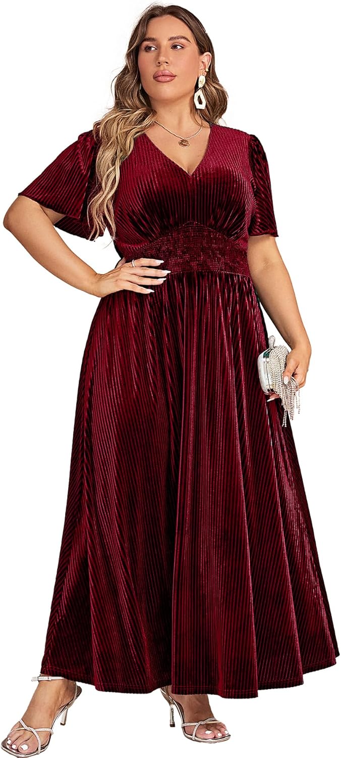 Elegant V Neck Velvet Maxi Dress for Wedding Guests and More