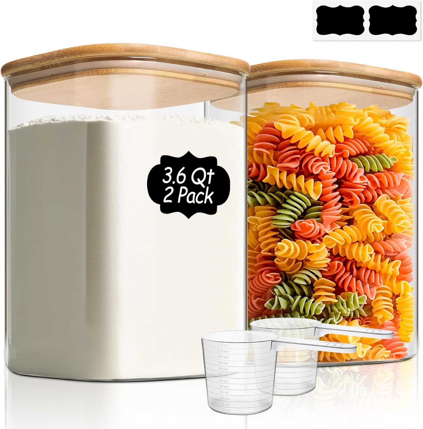 ComSaf 3.6 Qt Glass Food Storage Containers Set of 2 for Pantry