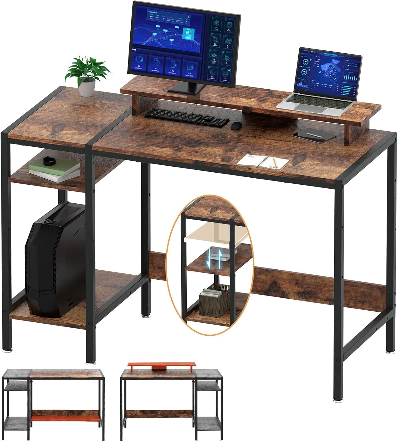 Gaming Computer Desk with Monitor Stand for Home Office Use