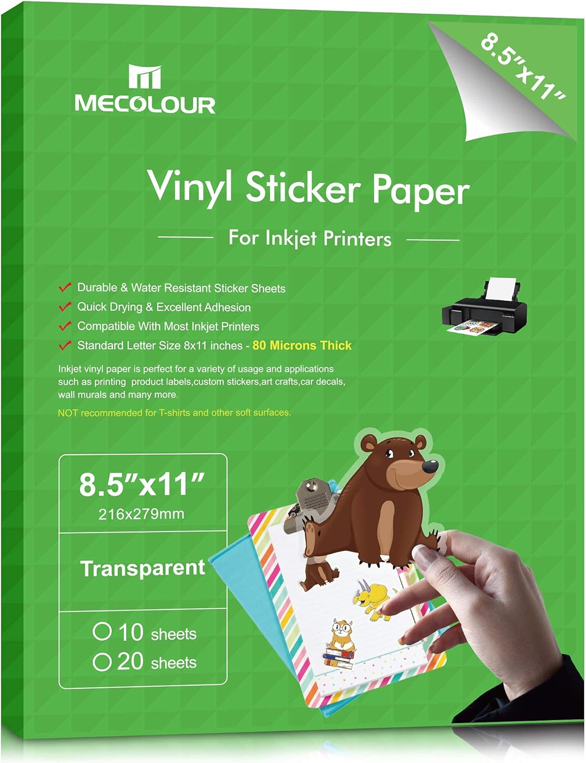 100 Sheets Transparent Clear Sticker Paper - MECOLOUR