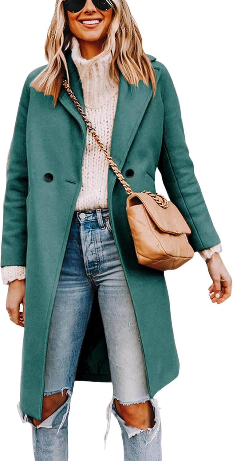Stylish Women's Notch Lapel Double Breasted Wool Blend Coat