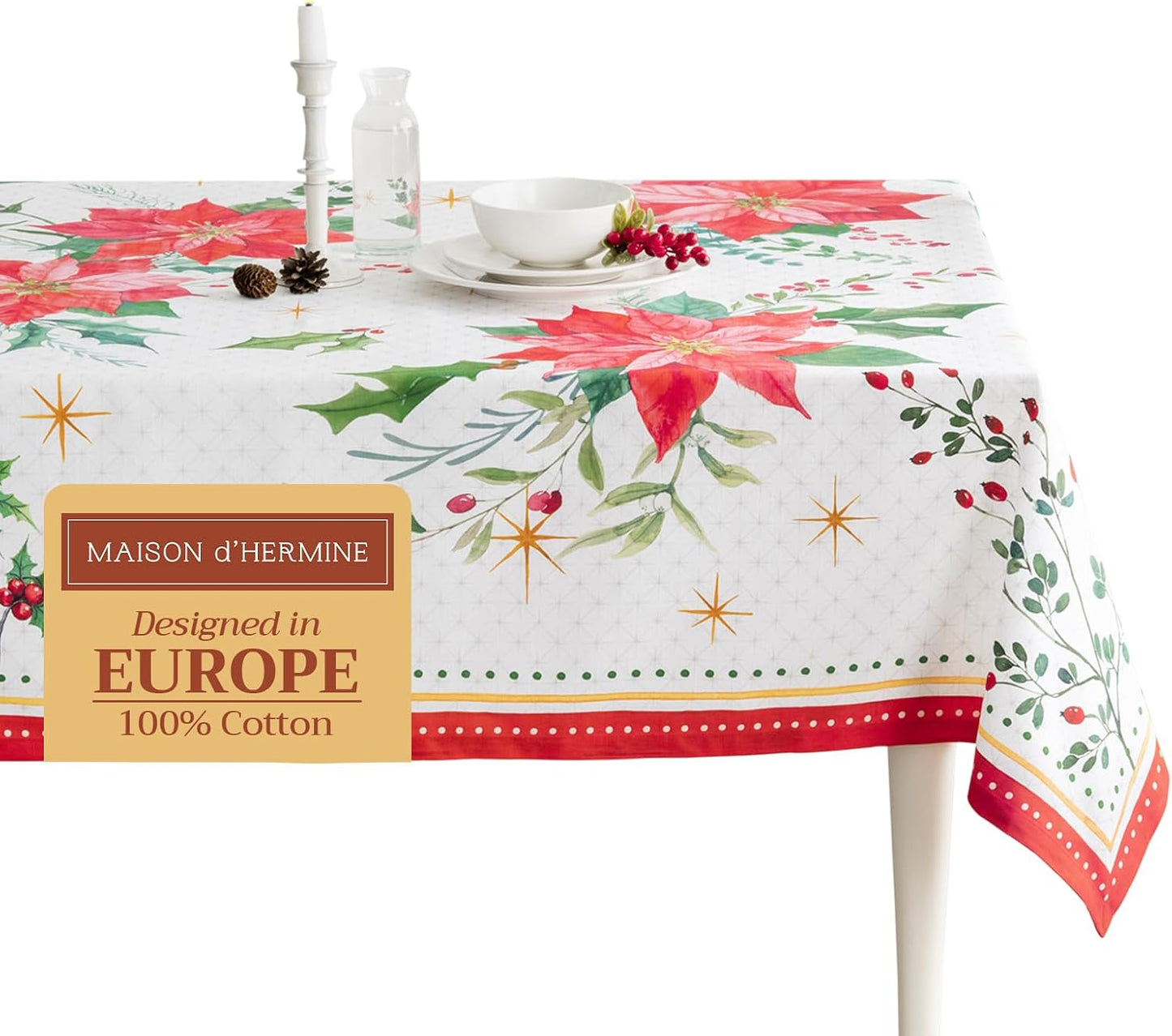 Elegant Poinsettia Christmas Table Cloth for Festive Dining