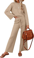 Womens 2 Piece Knit Lounge Set - Long Sleeve Pullover & Wide Leg Pant