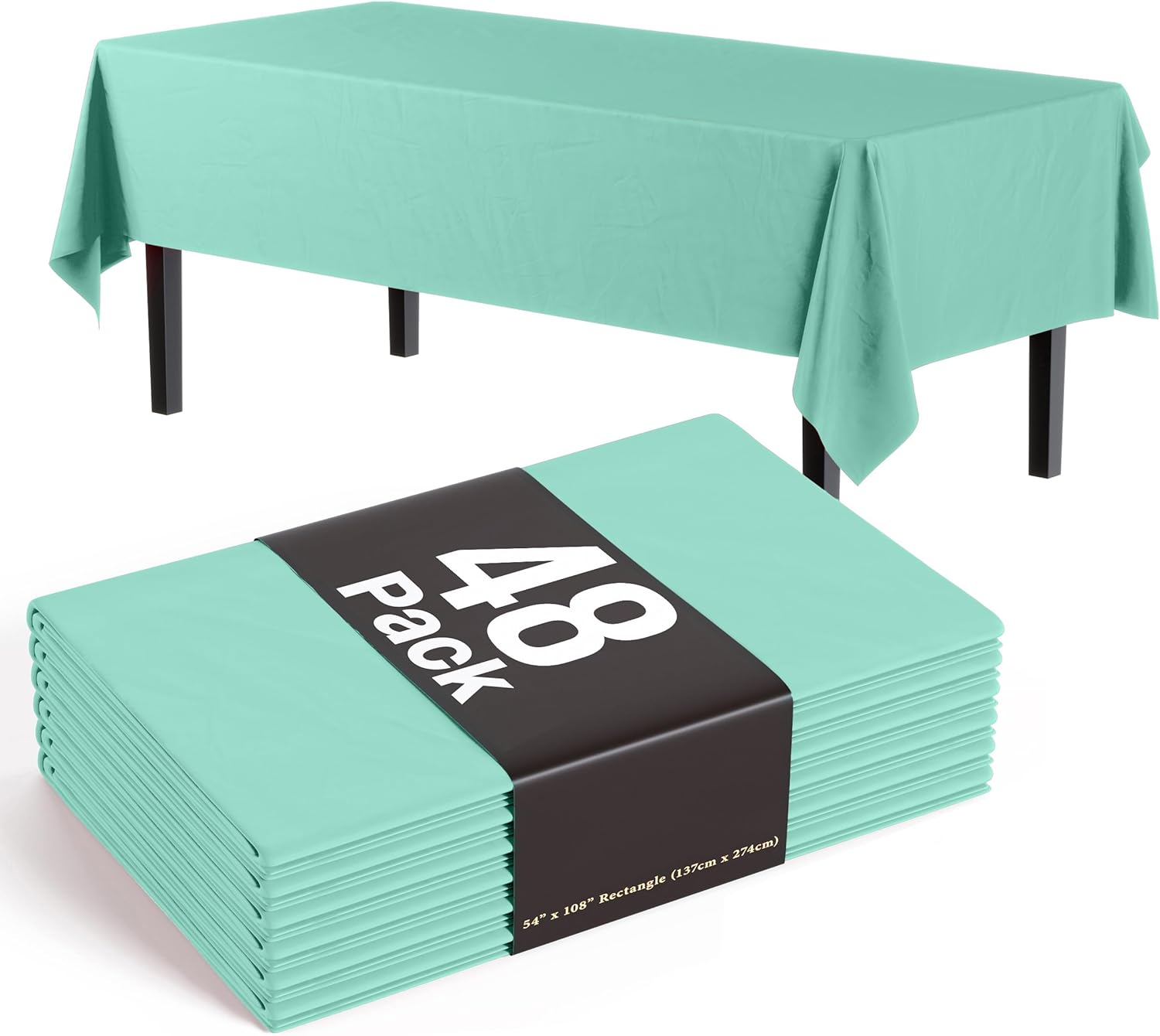 Mint Tablecloths for Rectangle Tables - 48 Pack Disposable Covers