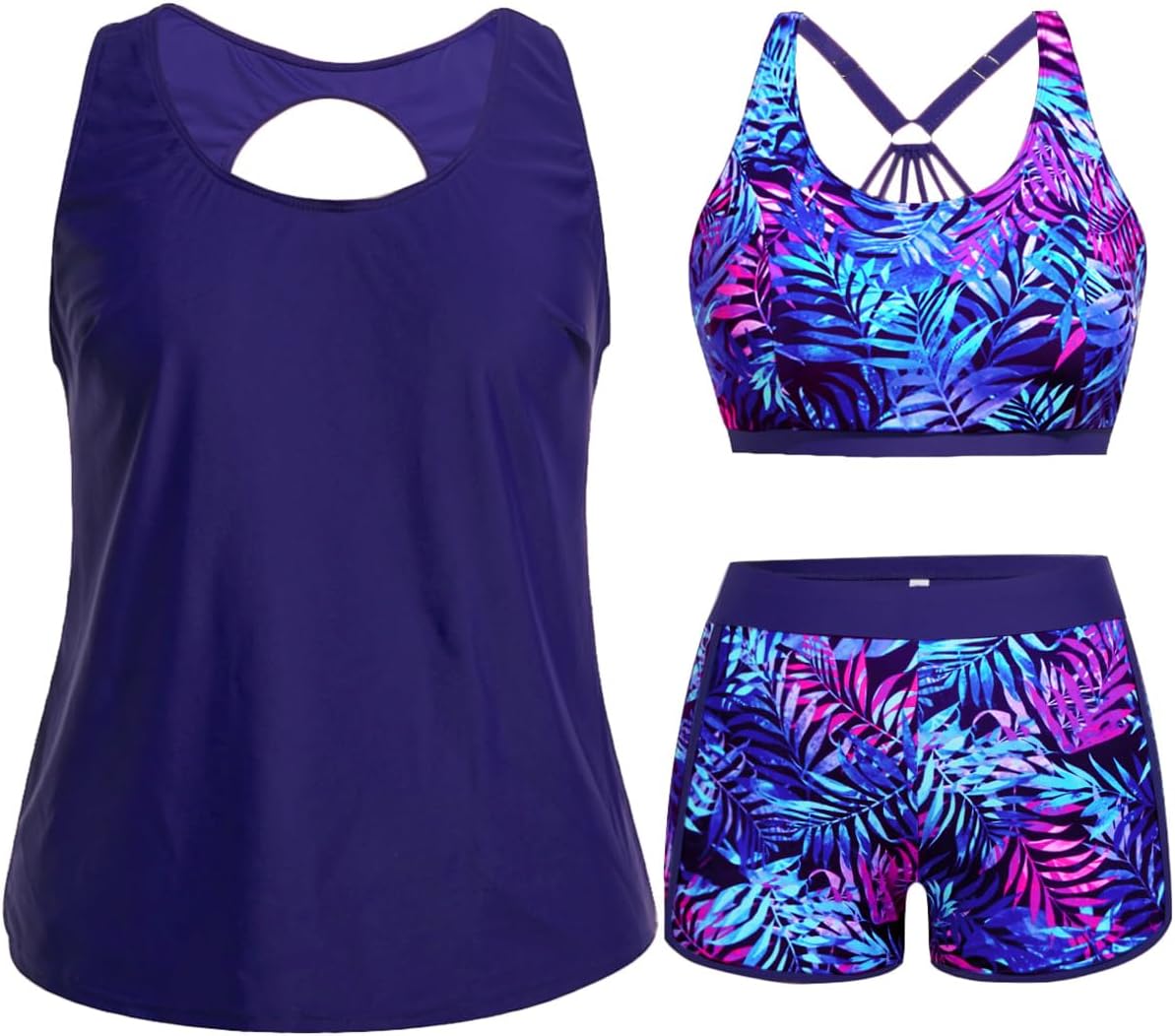 Holipick Plus Size 3 Piece Tankini Swimsuits for Women