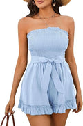 Womens Summer Romper Off Shoulder Smocked Ruffle - Beach Ready