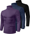 Ficerd 3 Pack Men's Turtleneck Shirts - Slim Fit Cotton Mock Neck down
