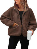 ReachMe Womens Sherpa Jacket Casual Button Down Fuzzy Fleece