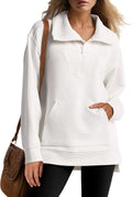 ANRABESS Womens Quarter Zip Oversized Ribbed Knit Tunic Sweatshirt top