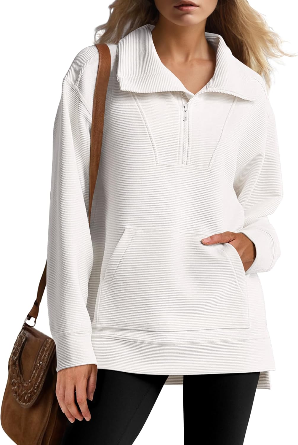 Oversized Quarter Zip Tunic Sweatshirt for Women - Trendy Style