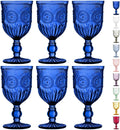 Handcrafted Cobalt Blue Wine Glasses Set of 6 with Sunflower Motif