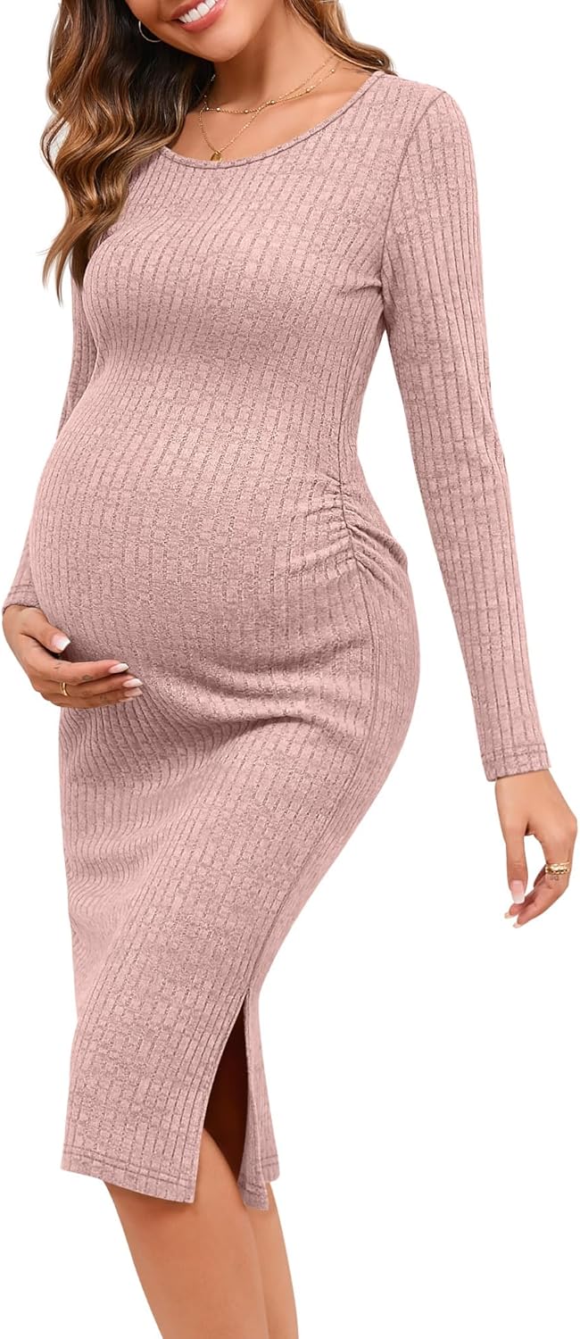 Ficerd Women's Ribbed Knit Maternity Dress for Baby Shower