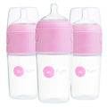 PopYum 9 oz Pink Anti-Colic Baby Bottles 3-Pack - One-Hand Use