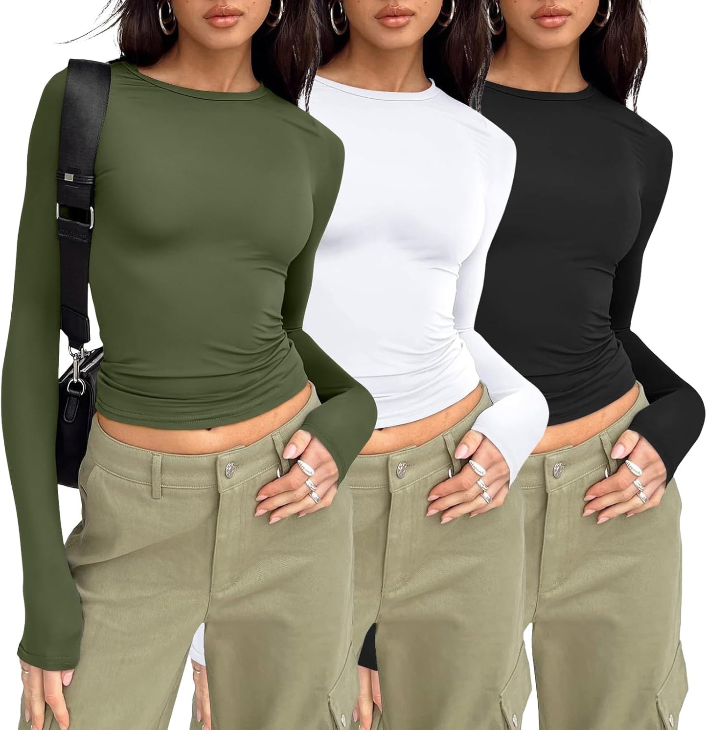 AUTOMET Women's Long Sleeve Crop Tops - Stylish Basic T-Shirts