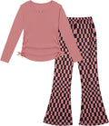 Crazyme Girls Bell Bottom Pants with Long Sleeve T-Shirt Combo