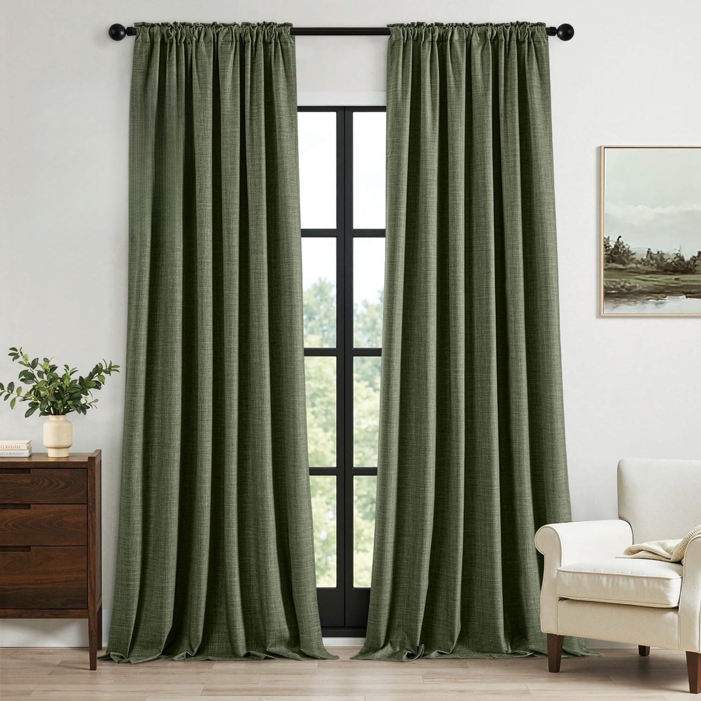 MIULEE 100% Blackout Curtains for Bedroom, Olive Green 108 Inch