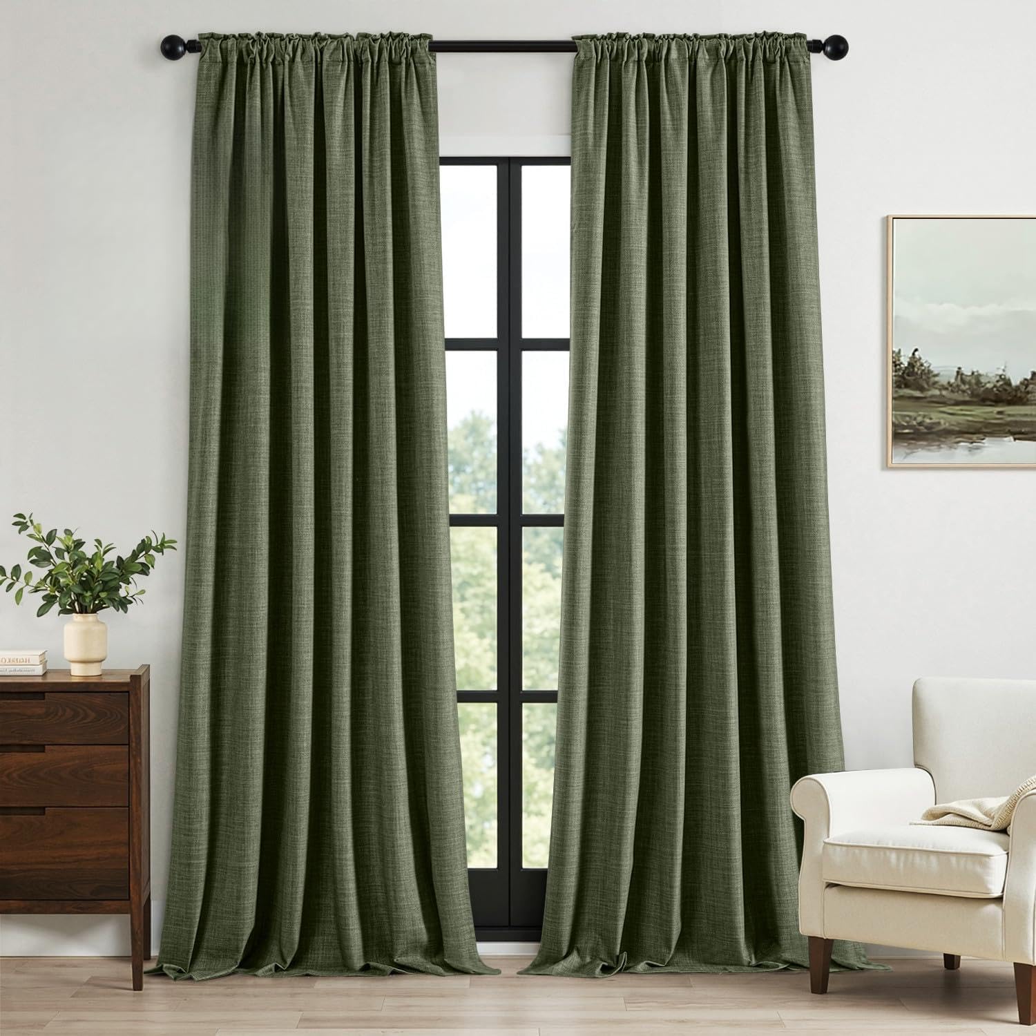 MIULEE 100% Blackout Curtains for Bedroom, Olive Green 108 Inch