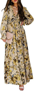Bohemian Style Womens Casual Deep V Neck Long Maxi Dress