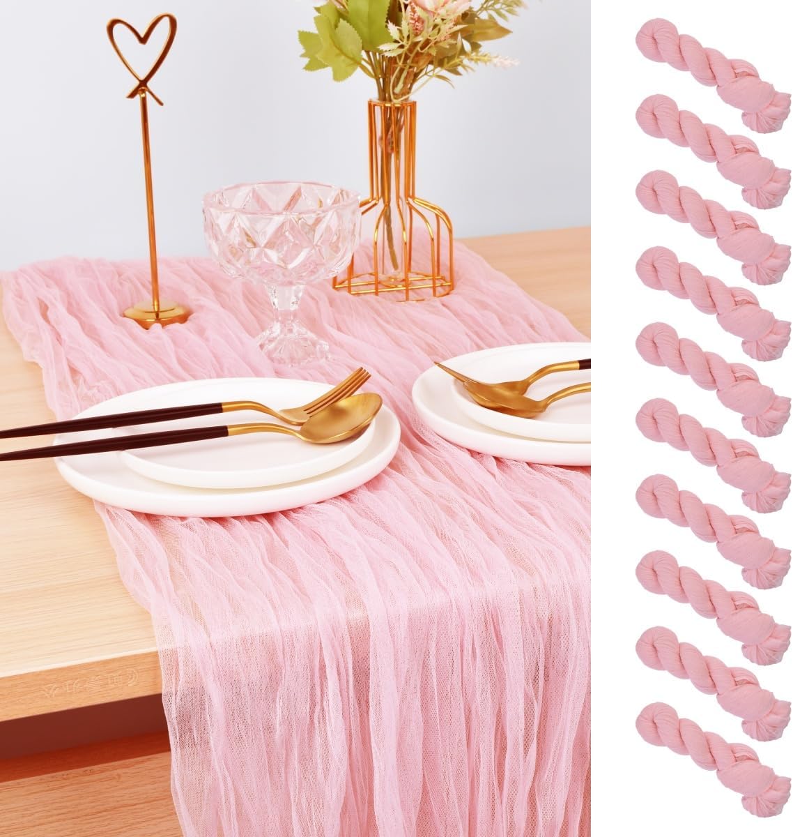 Blushing Pink Cheesecloth Table Runner for Rustic Weddings