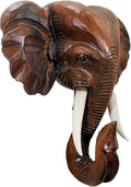 Elephant Head Mask Decor 16in Safari Wall Hanging - Hand Carved