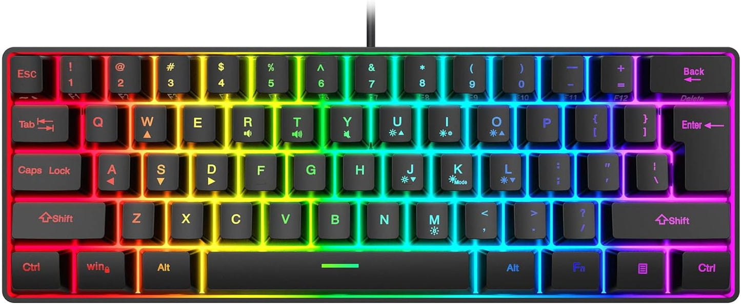 Snpurdiri 60% Gaming Keyboard - RGB Backlit, Mini & Waterproof