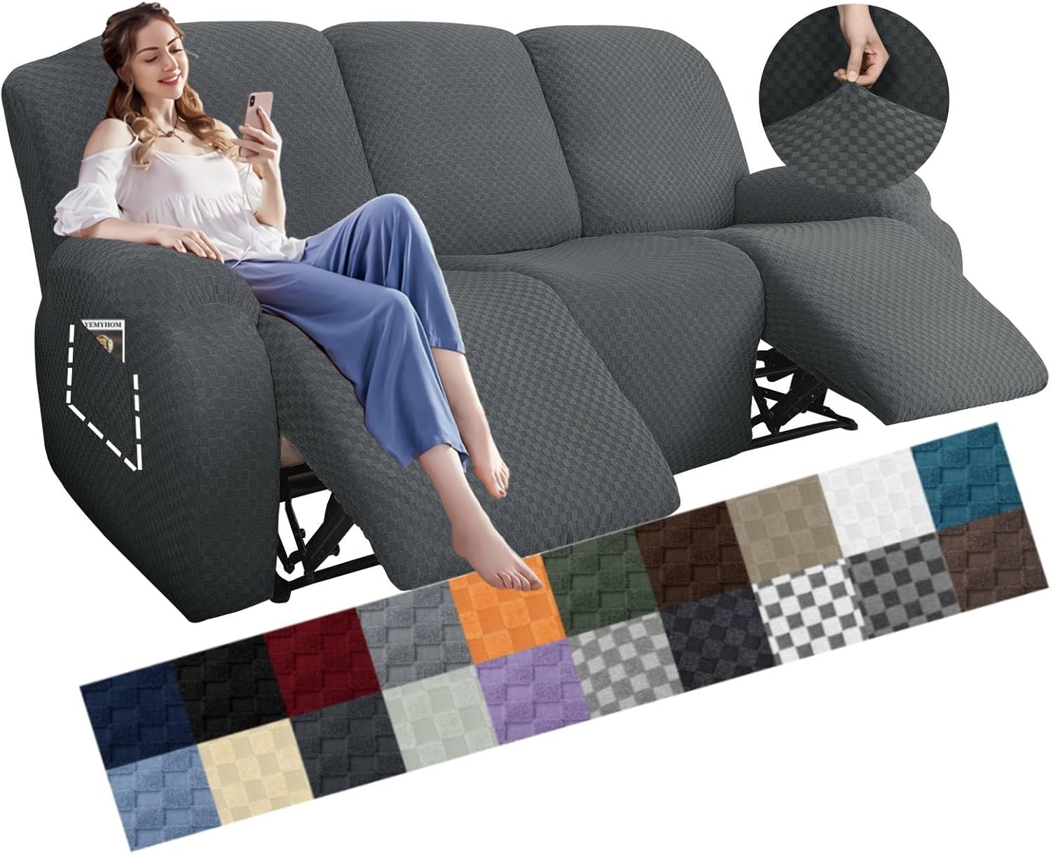 YEMYHOM Stretch Recliner Sofa Cover with Side Pocket - Dark Gray