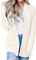Womens Long Sleeve Waffle Knit Cardigan Open Front Side Slit