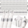 200Guests Pre Rolled Silver Plastic Silverware Sets - Heavy Duty Pack