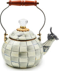Enamel Whistling Tea Kettle Sterling Check - Decorative Stovetop