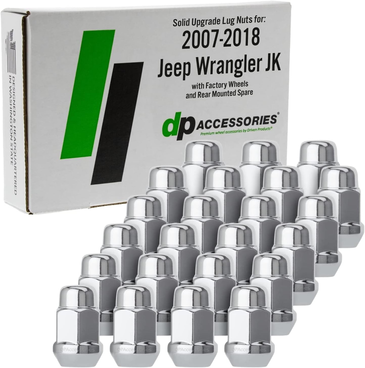 DPAccessories Lug Nuts for 2007-2018 Jeep Wrangler JK - Chrome Style