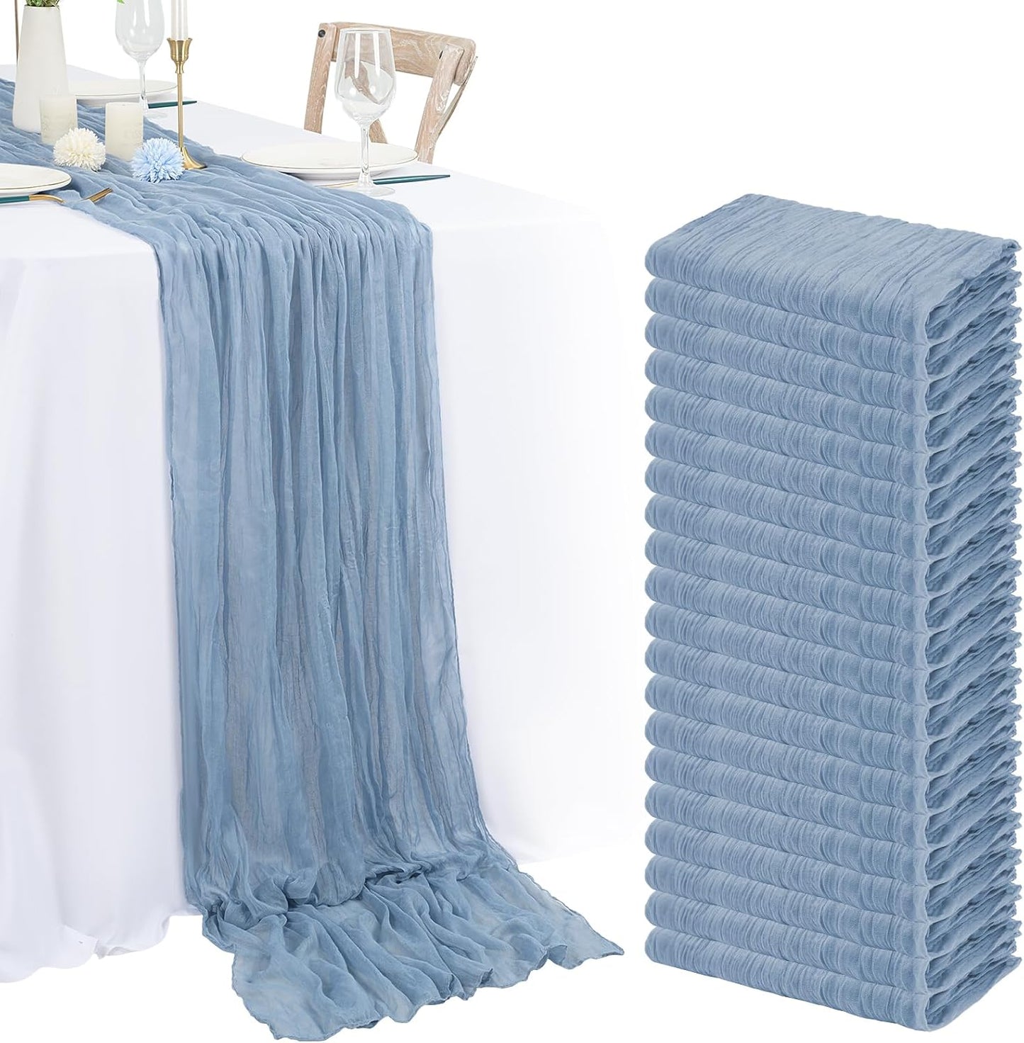 20 Pack Dusty Blue Cheesecloth Table Runner for Elegant Events