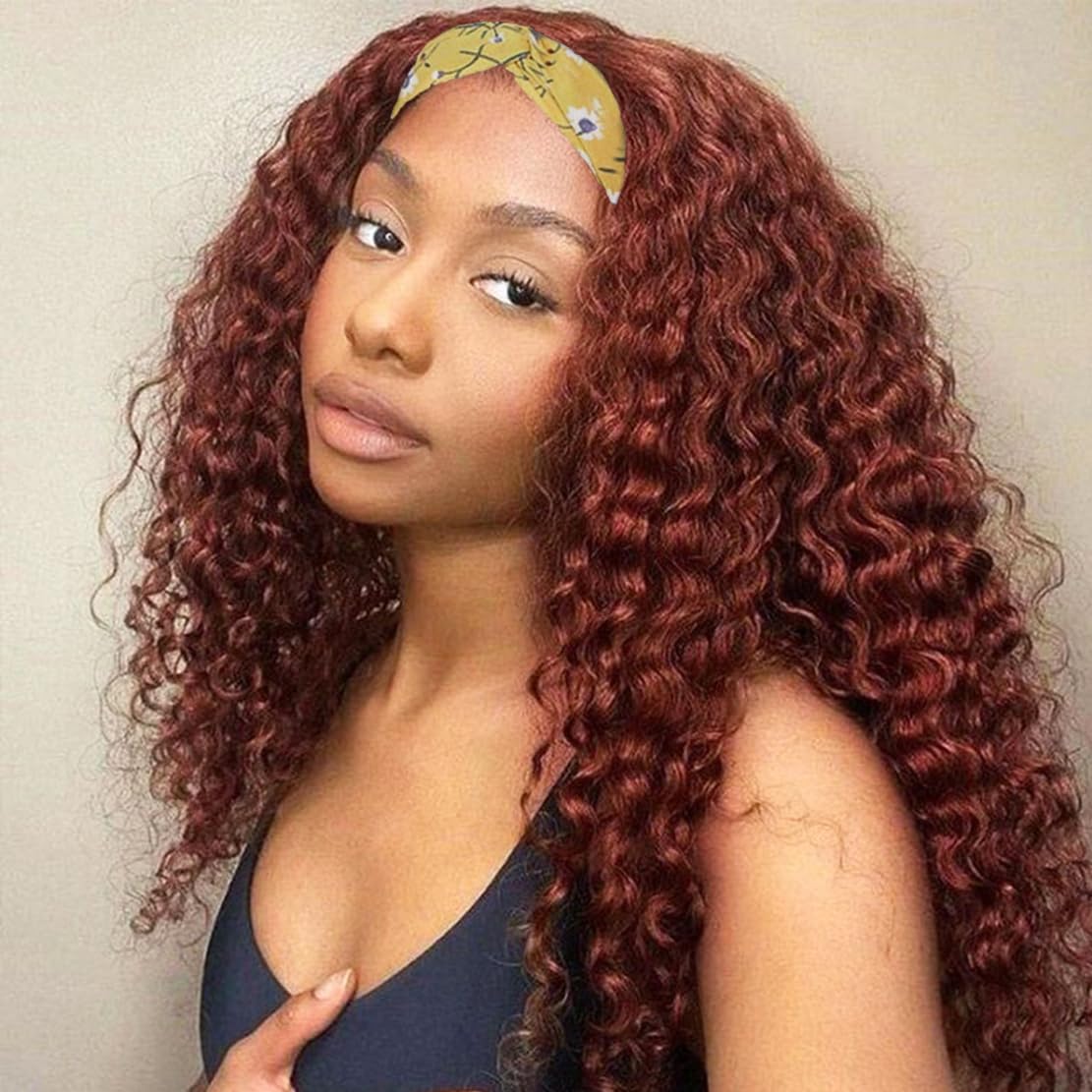 Reddish Brown Deep Wave Headband Wig for Effortless Style
