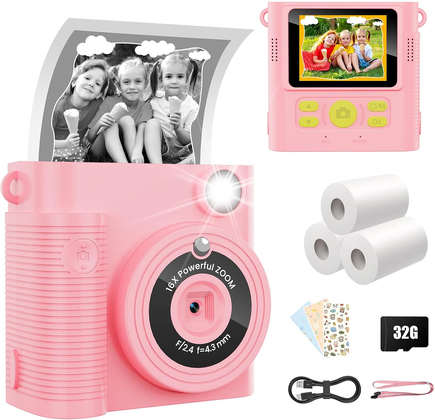 WONNIE Kids Instant Print Camera: 1080P Selfie Fun!