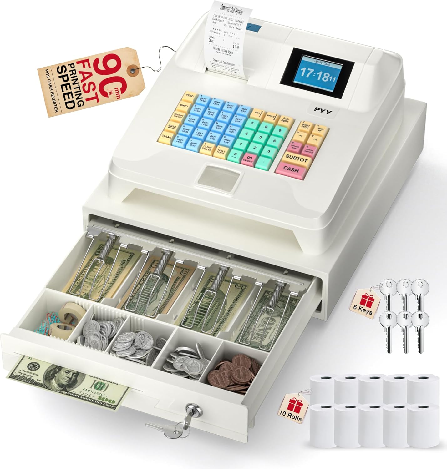 PYY Cash Register for Small Businesses with Dual Display & Drawer