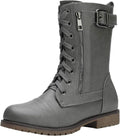 Women's Mid Calf Combat Boots with Built-in Wallet - Lace Up Style
