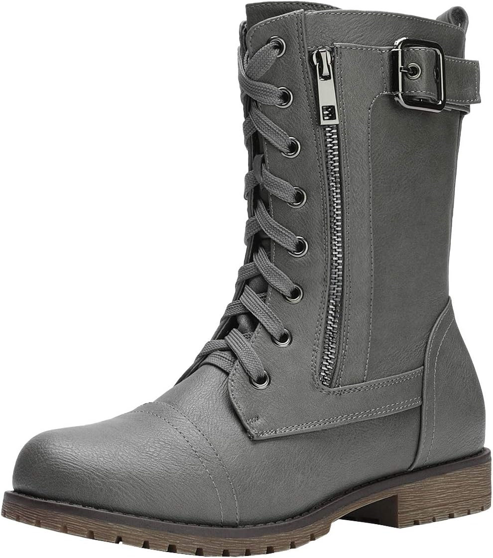 DREAM PAIRS Women's Mid Calf Combat Boots with Wallet Pocket