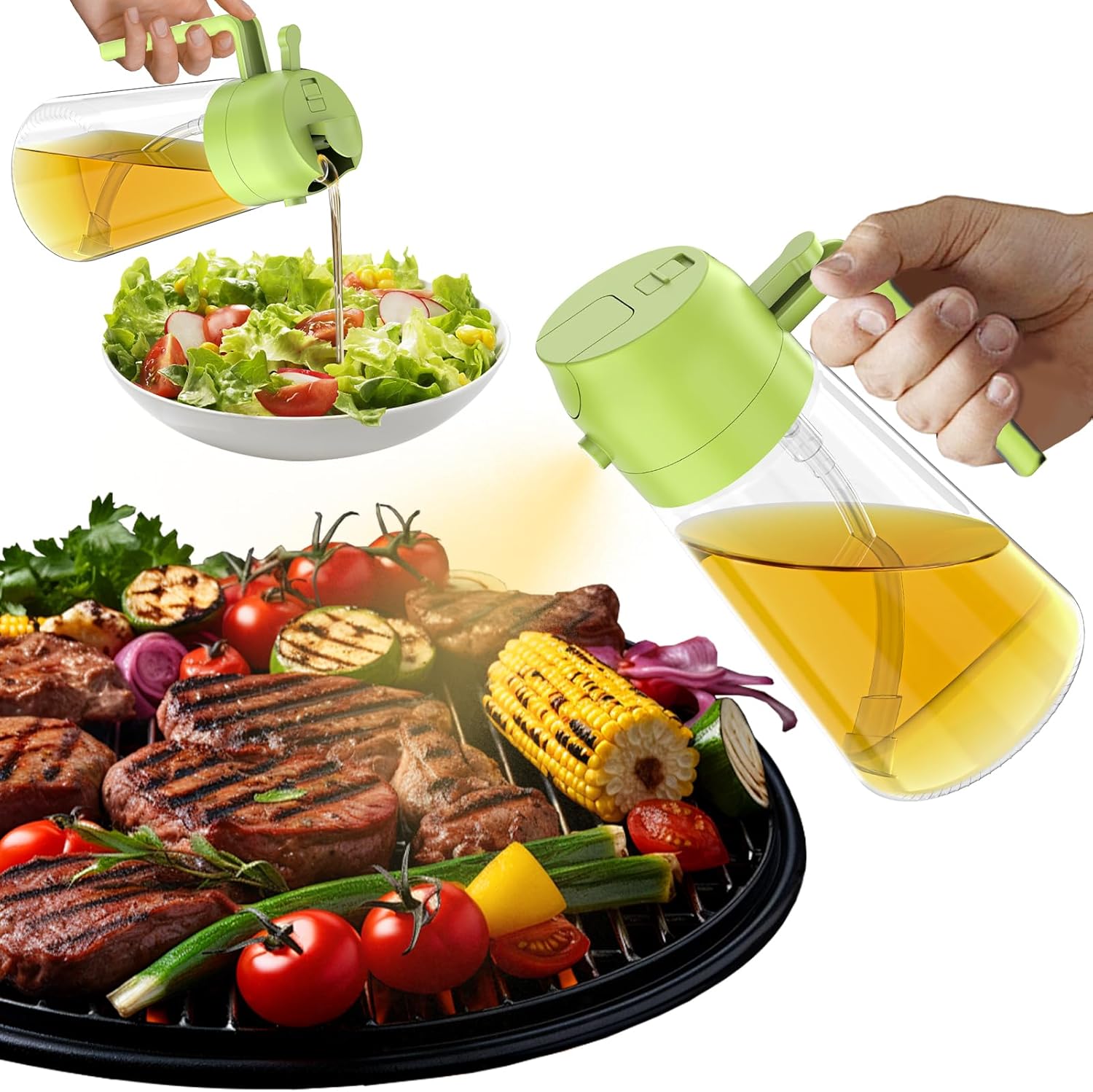 2-in-1 Oil Sprayer & Pour Bottle - 16oz Glass - Food-Grade - Green