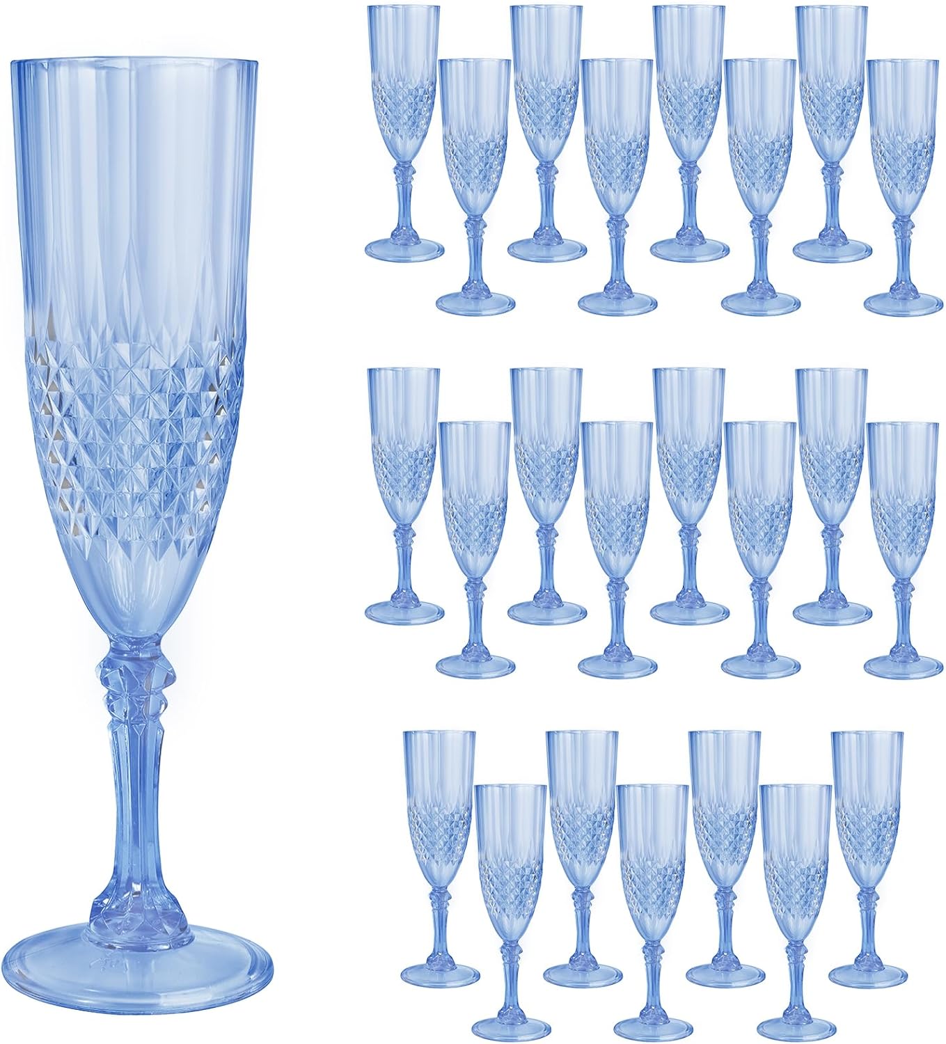 24 Pcs Blue Plastic Champagne Flutes for Parties and Events