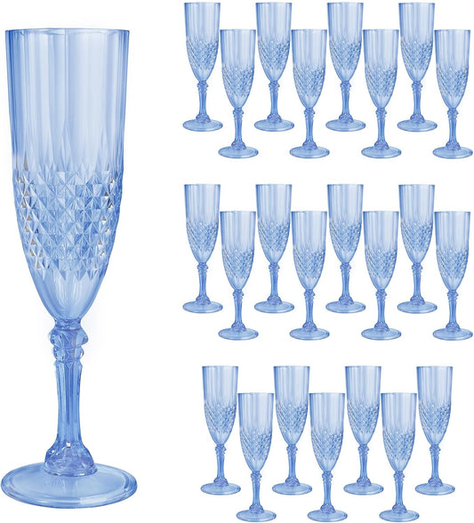 24 Pcs Blue Plastic Champagne Flutes for Parties and Events