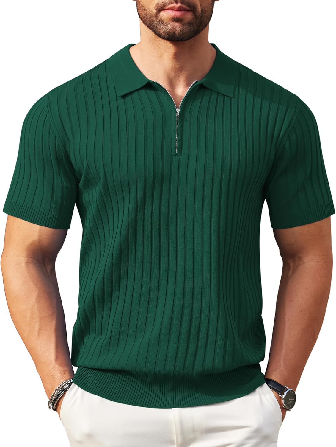 Stylish Zipper Polo Shirt for Men - Casual Golf Knit Top
