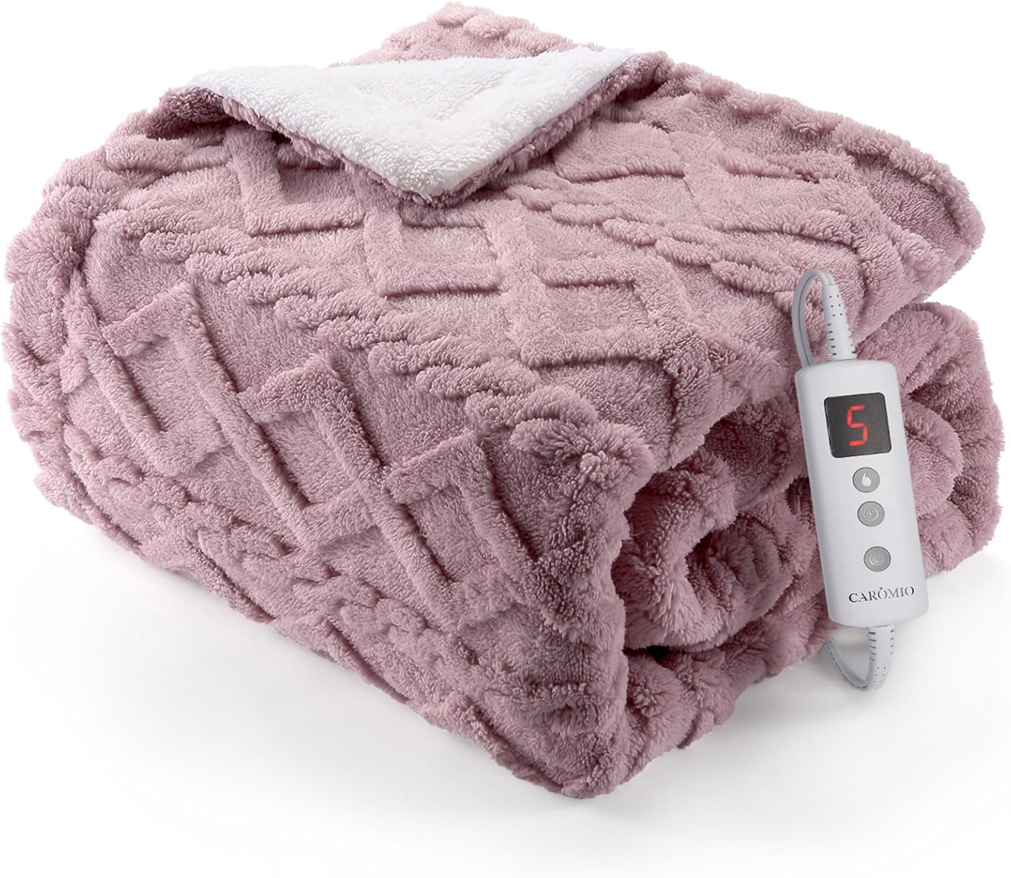 CAROMIO Heated Throw Blanket - Cozy Sherpa Electric Blanket
