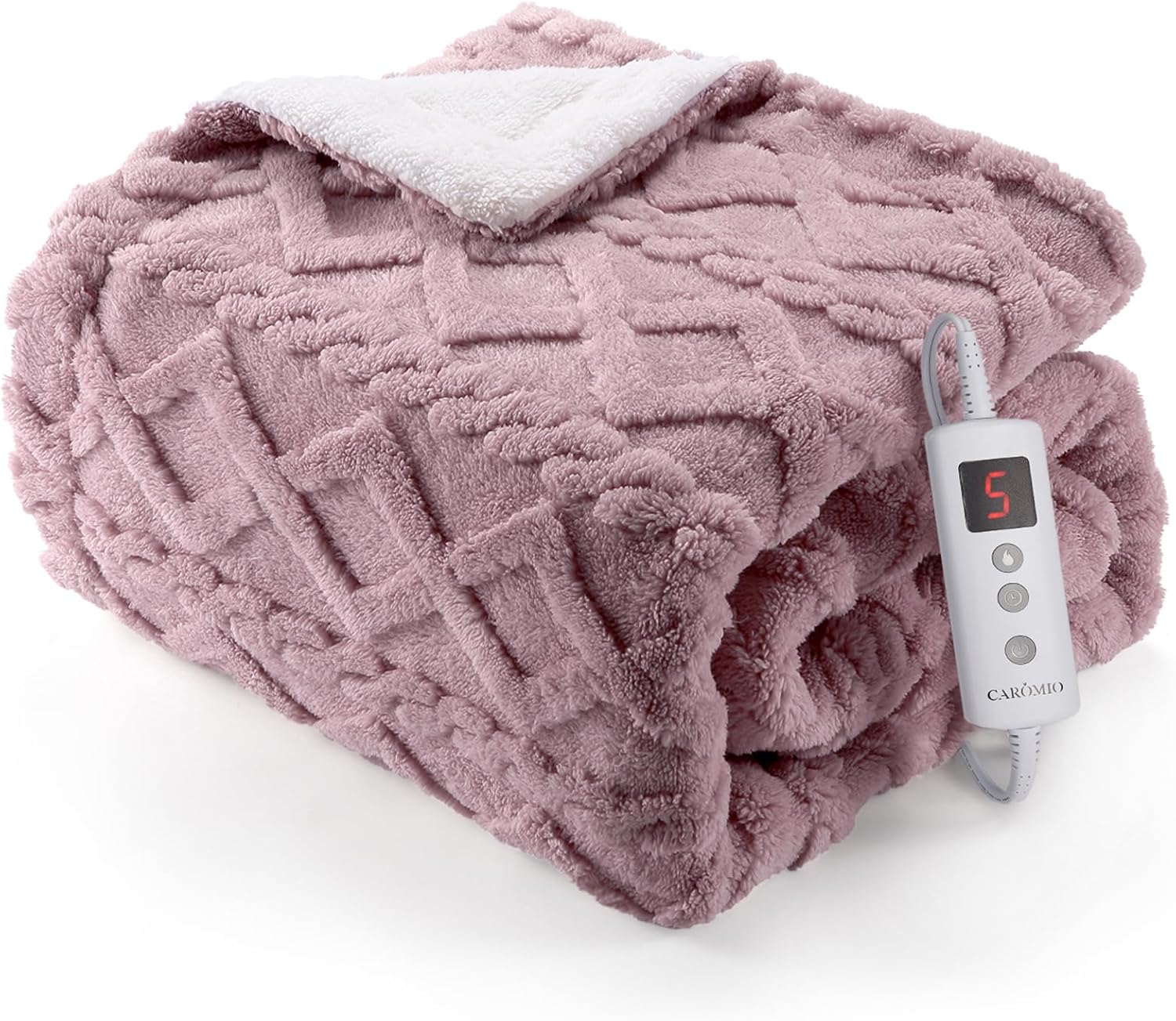 CAROMIO Heated Throw Blanket - Cozy Sherpa Electric Blanket