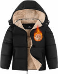 Boy's Winter Puffer Jacket with Sherpa Lining - Warm, Water-Resistant