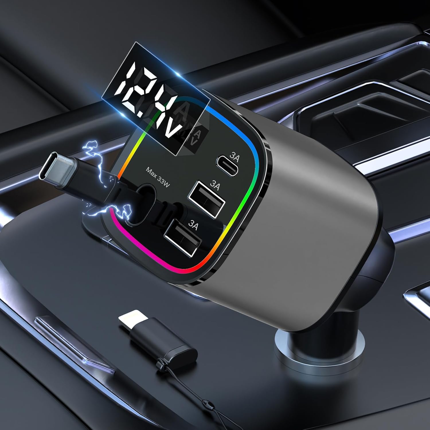 Retractable Car Charger 78W 4 in 1 Fast Charging Solution