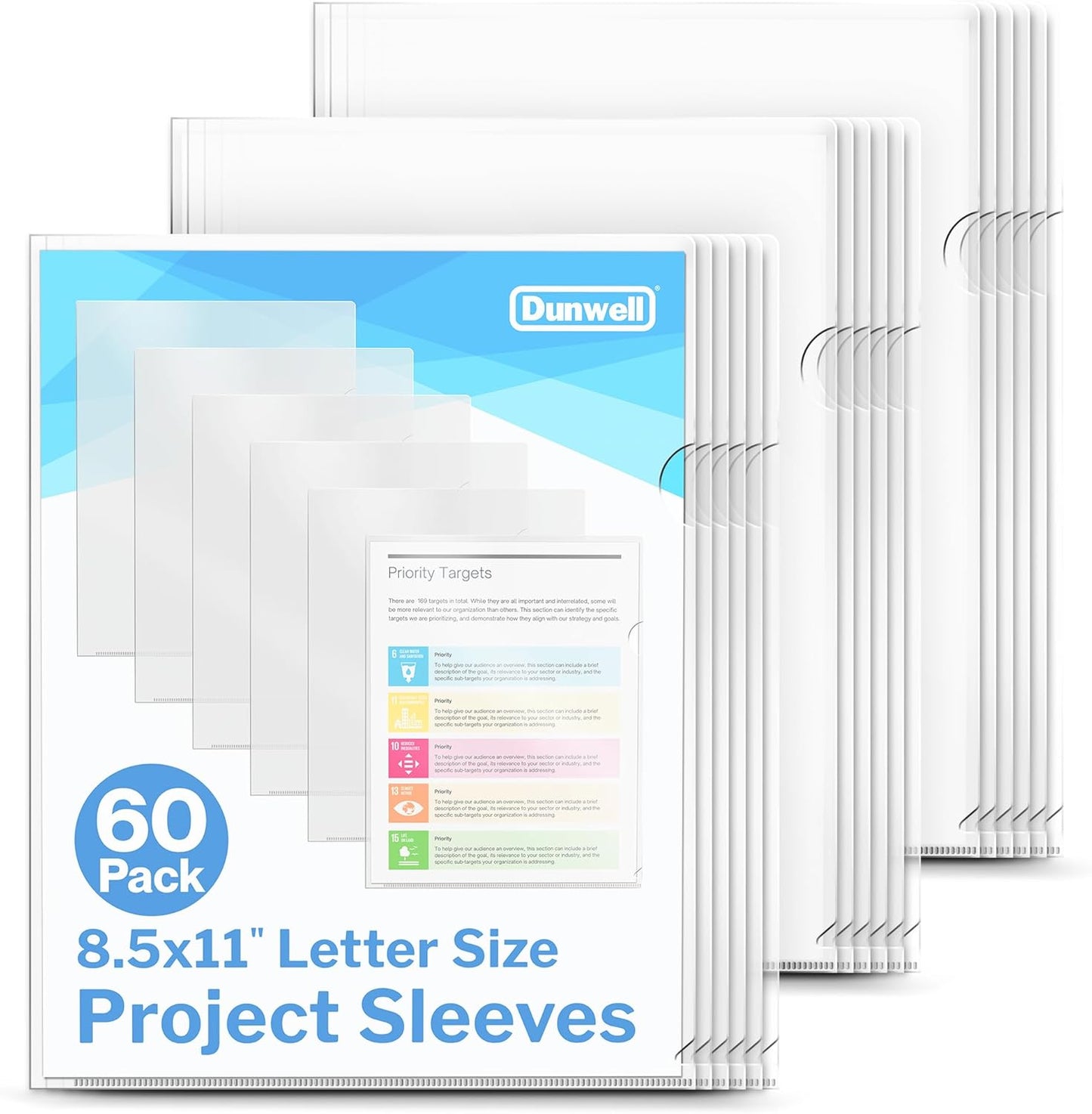 Dunwell Clear Folders for Documents - Durable 60 Pack Sleeves