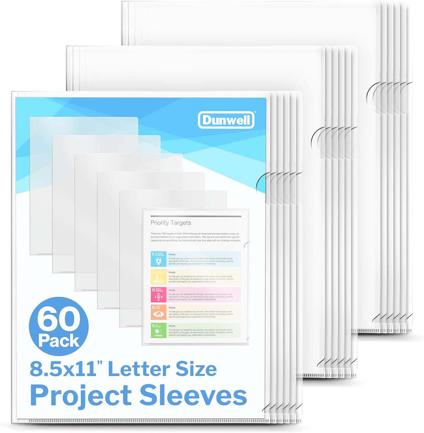 Dunwell Clear Folders for Documents - Durable 60 Pack Sleeves