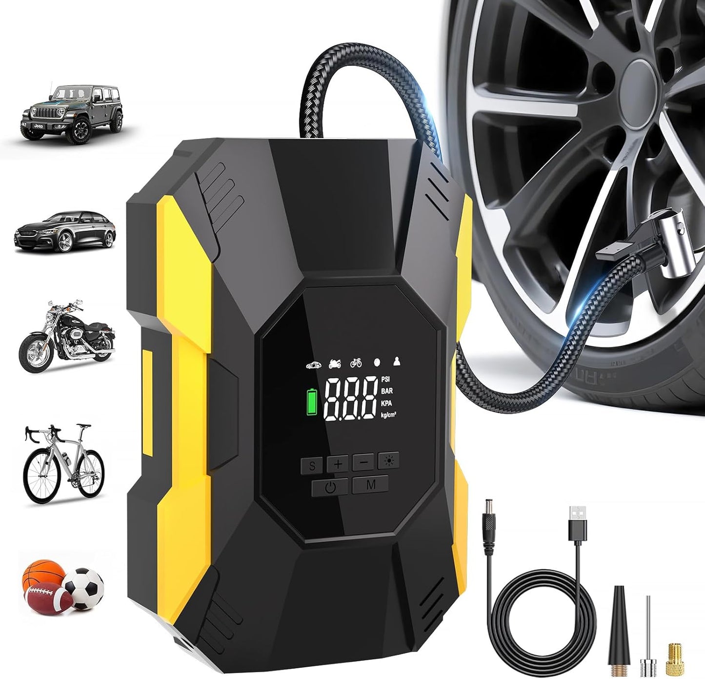 Portable Tire Inflator with Rechargeable Battery for Fast Inflation